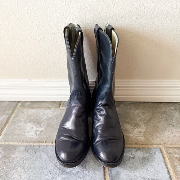 Laredo Navy Blue Leather Western Cowboy Boots Mens 7D Pull On Classic main image 4